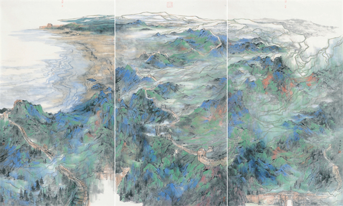 《一脉长风——山海咽喉、金山龙脊、大好河山》组画180x97cmx3 中国画 2020年